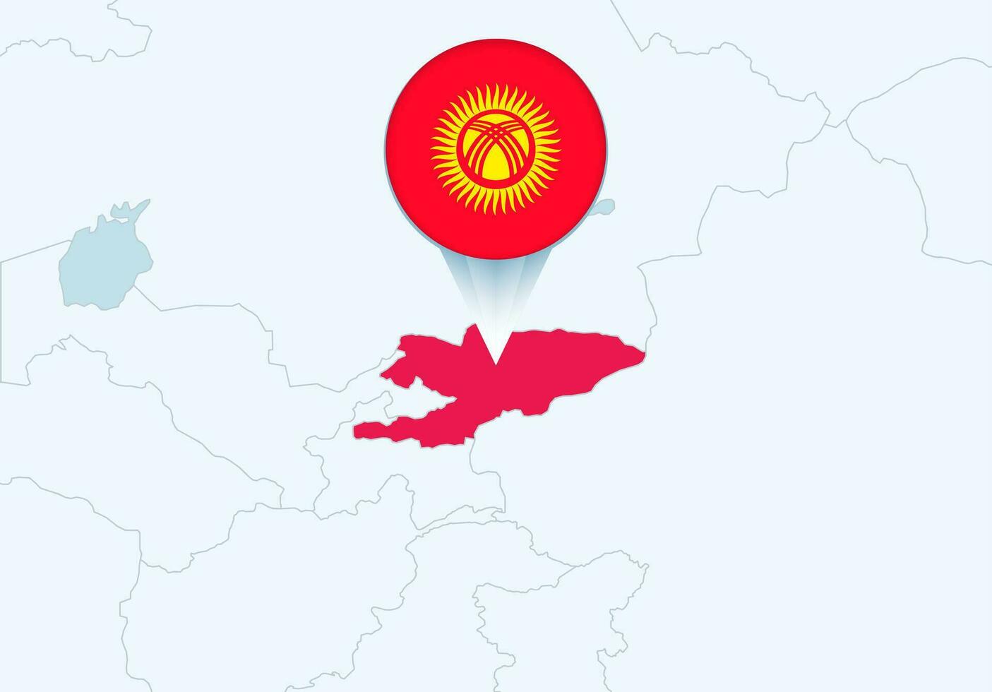 Asia with selected Kyrgyzstan map and Kyrgyzstan flag icon. vector