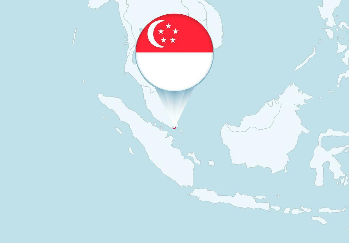 Asia with selected Singapore map and Singapore flag icon. vector