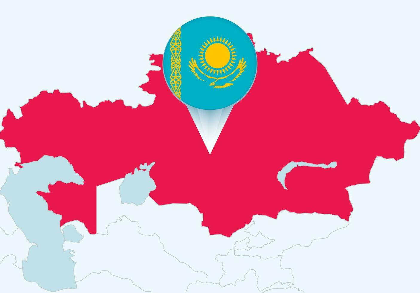 Asia with selected Kazakhstan map and Kazakhstan flag icon. vector