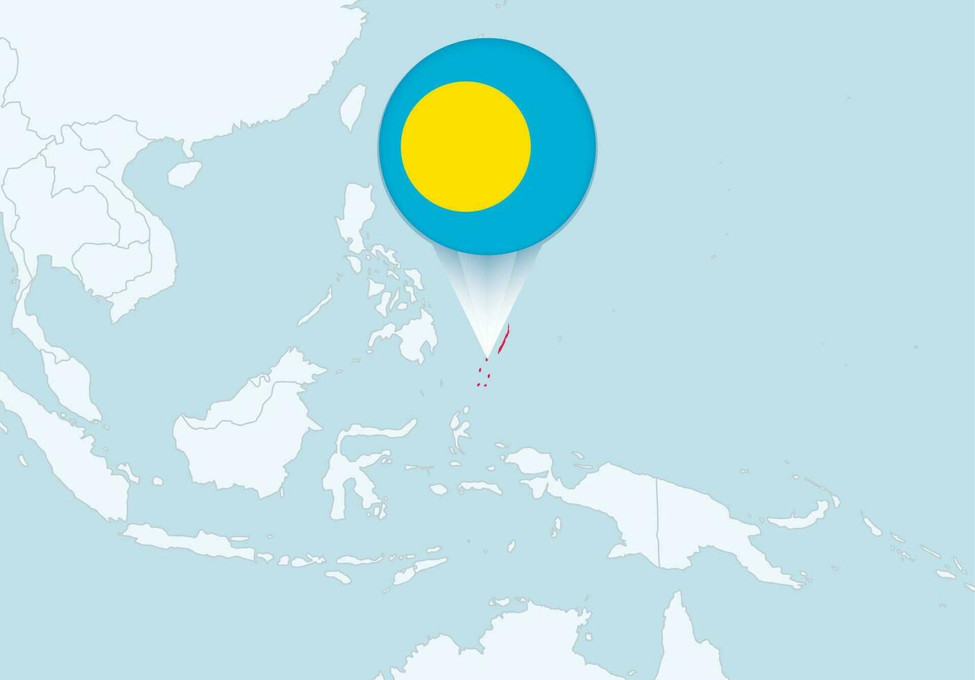 Oceania with selected Palau map and Palau flag icon. vector