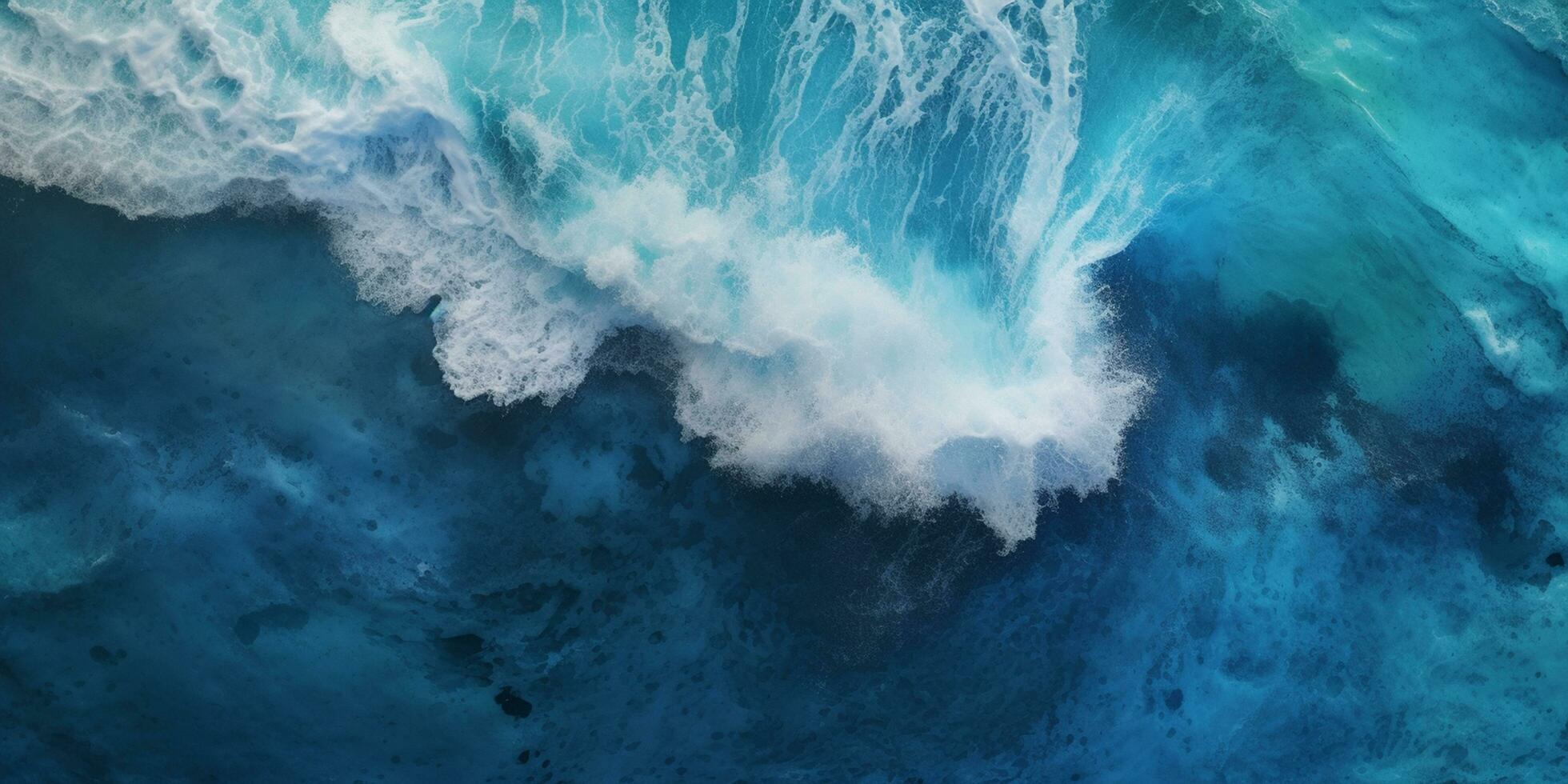 Awe-Inspiring Aerial View of Turbulent Blue Waters with Waves and White Foam Crests - AI generated photo