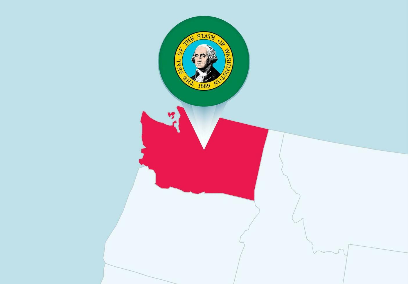 United States with selected Washington map and Washington flag icon. vector