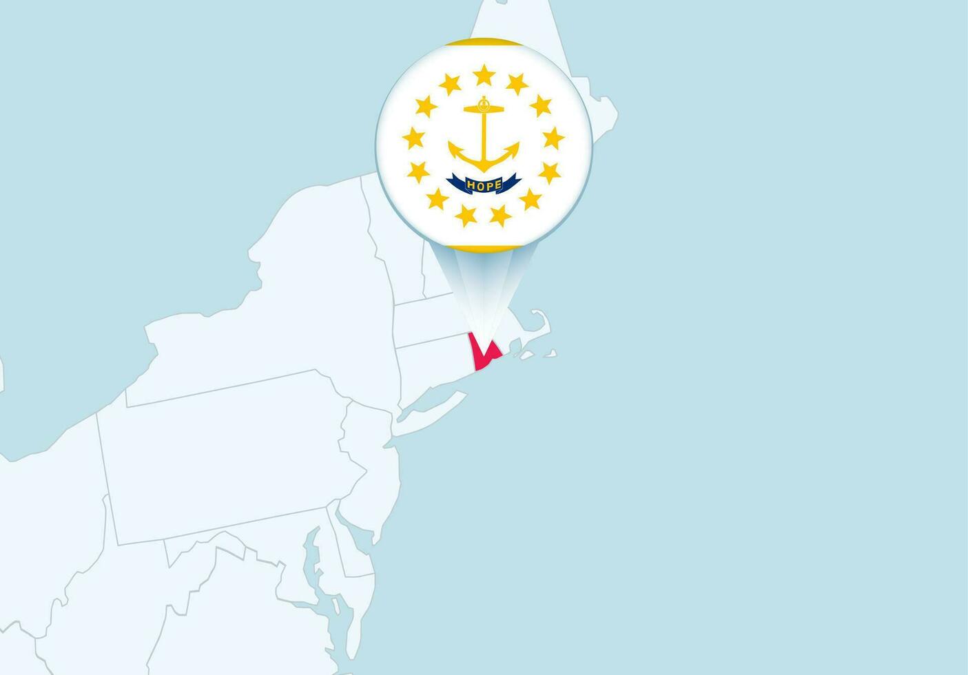unido estados con seleccionado Rhode isla mapa y Rhode isla bandera icono. vector
