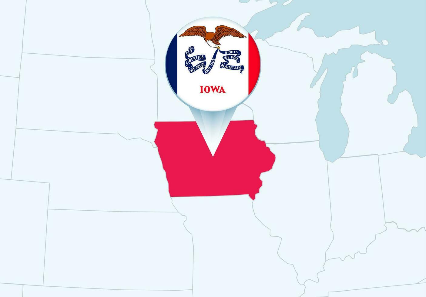 unido estados con seleccionado Iowa mapa y Iowa bandera icono. vector