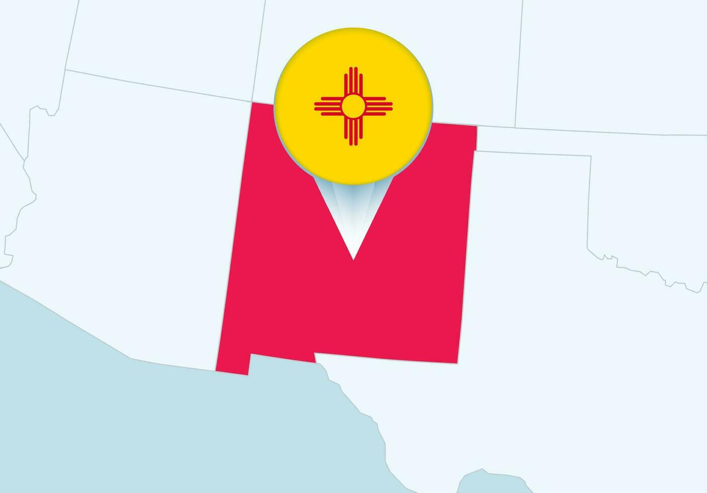 United States with selected New Mexico map and New Mexico flag icon. vector