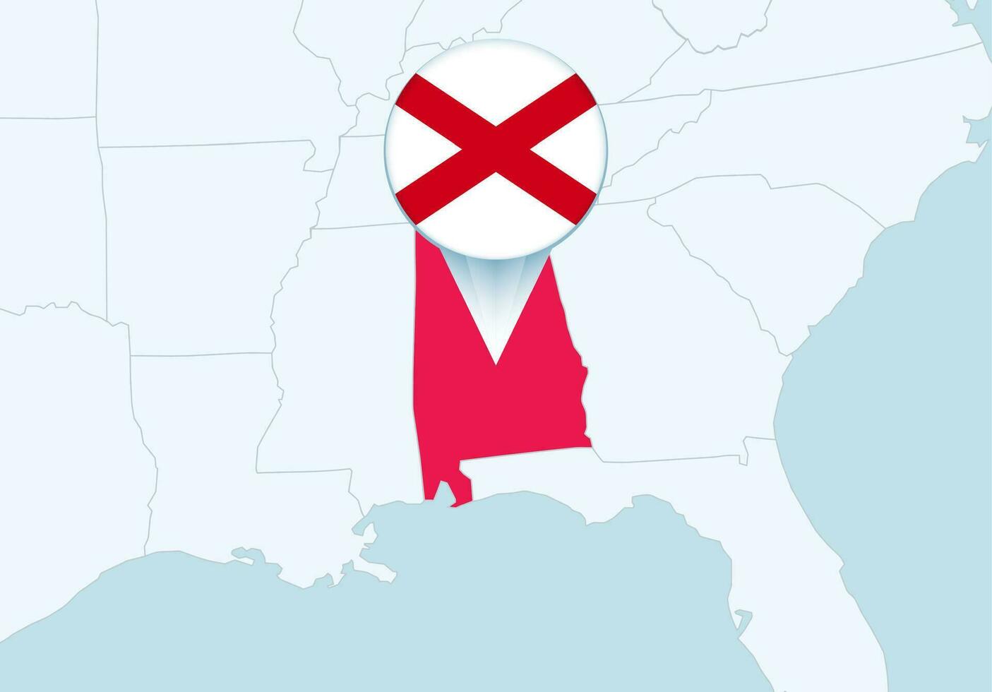 unido estados con seleccionado Alabama mapa y Alabama bandera icono. vector