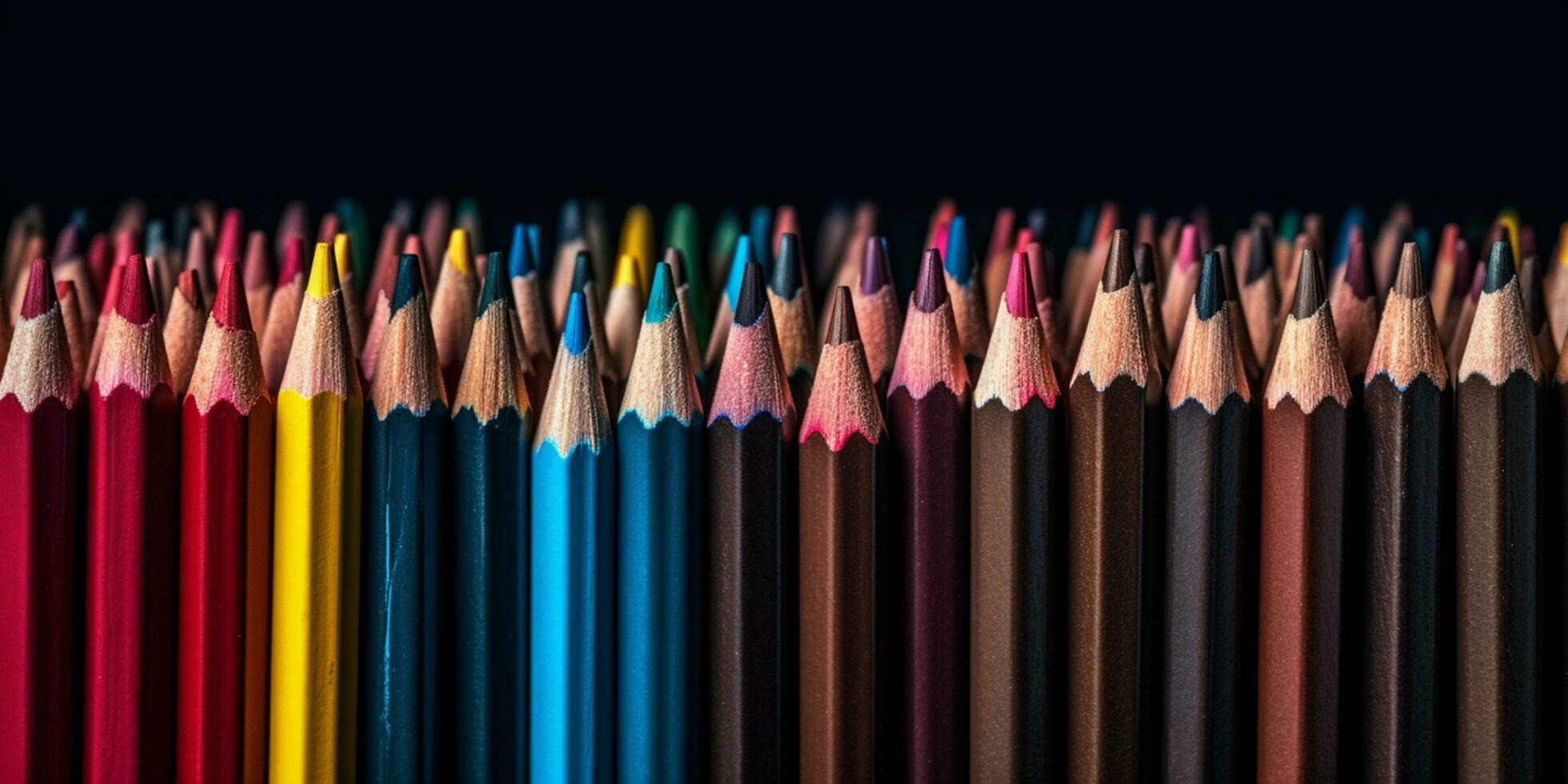 Vibrant Array of Colorful Colored Pencils with Chalkboard Backdrop, Illustrating School and Back-to-School Concept - AI generated photo