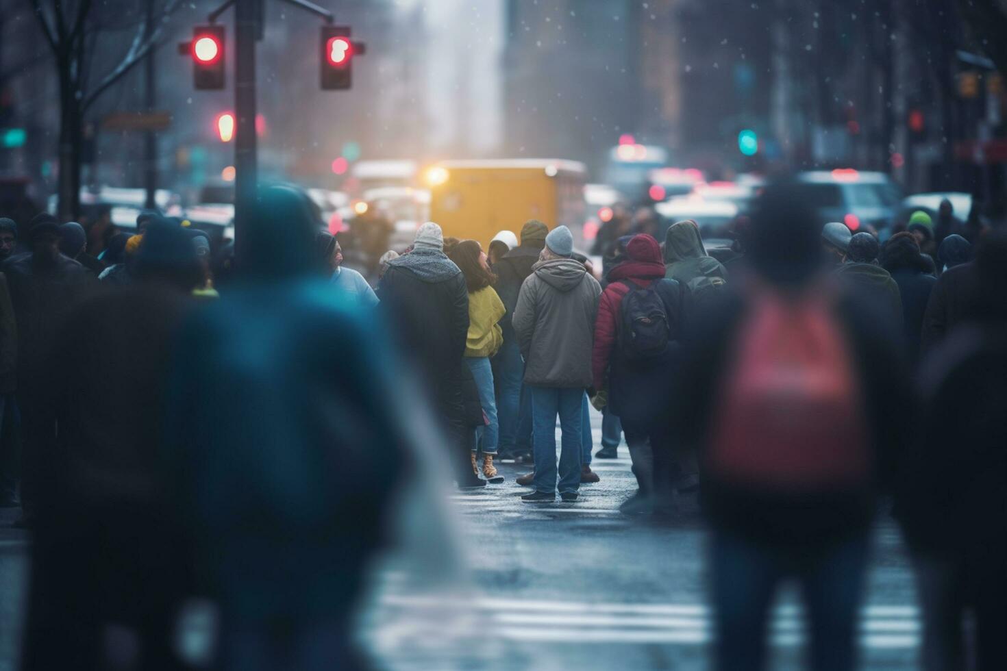 Busy City Life People Crossing the Street at a Pedestrian Crossing in Urban Area - AI generated photo