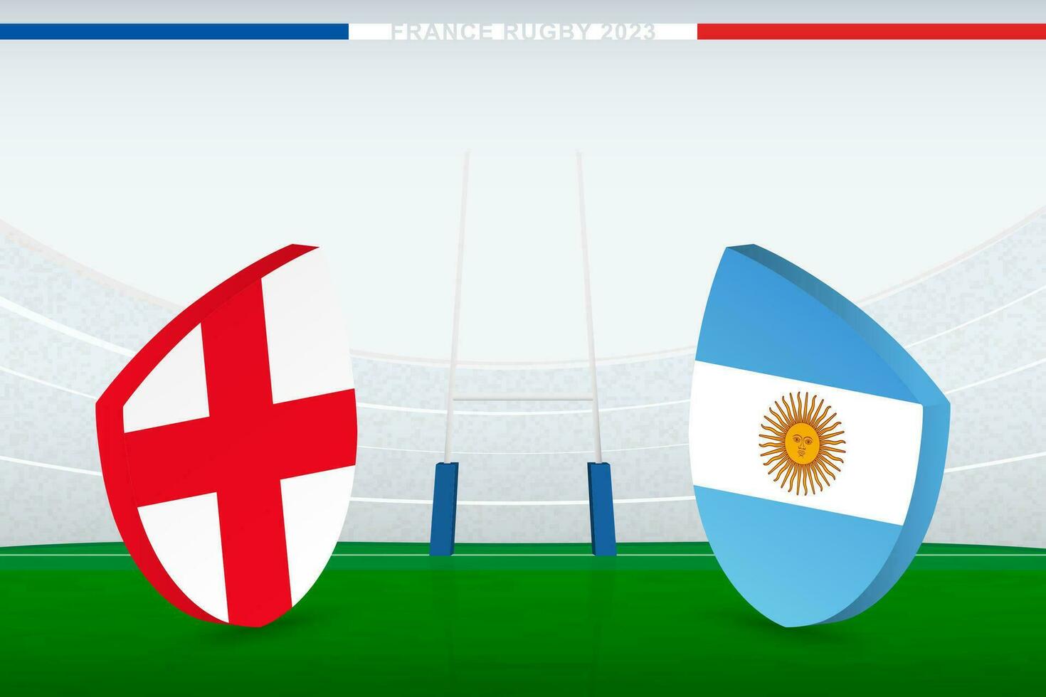 Match between England and Argentina, illustration of rugby flag icon on rugby stadium. vector