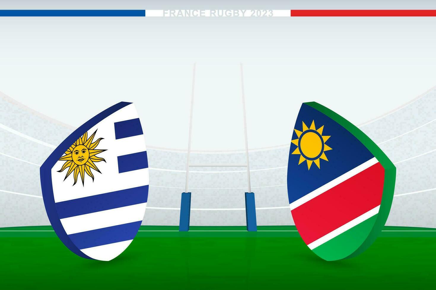Match between Uruguay and Namibia, illustration of rugby flag icon on rugby stadium. vector