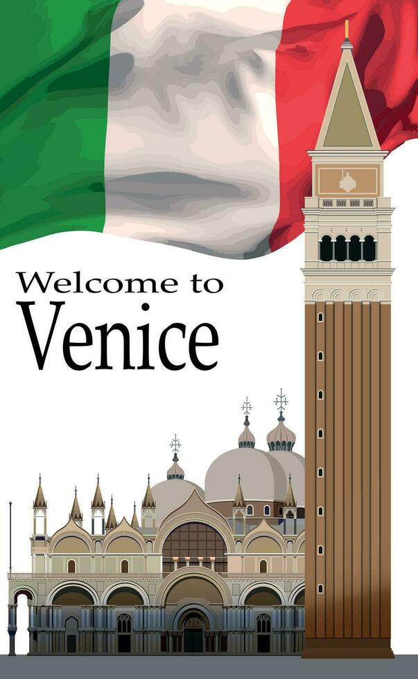 Cover photo book on Italy, San Marco square and flag of Italy. Vector. vector