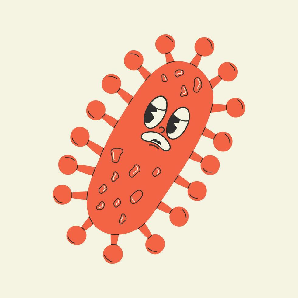 Cute Cartoon virus rabies lyssavirus character.  Old animation 60s 70s, funny cartoon characters. Trendy illustration in retro style. vector