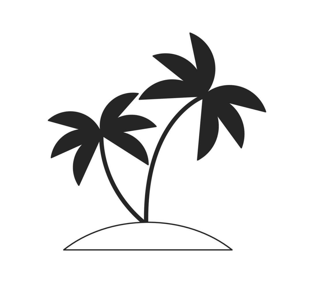 Palm trees on island flat monochrome isolated vector object. Beach. Small isle. Editable black and white line art drawing. Simple outline spot illustration for web graphic design