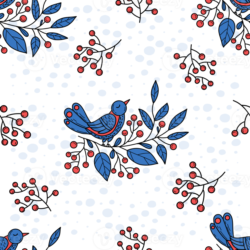 Christmas seamless pattern. bird with Christmas berries png