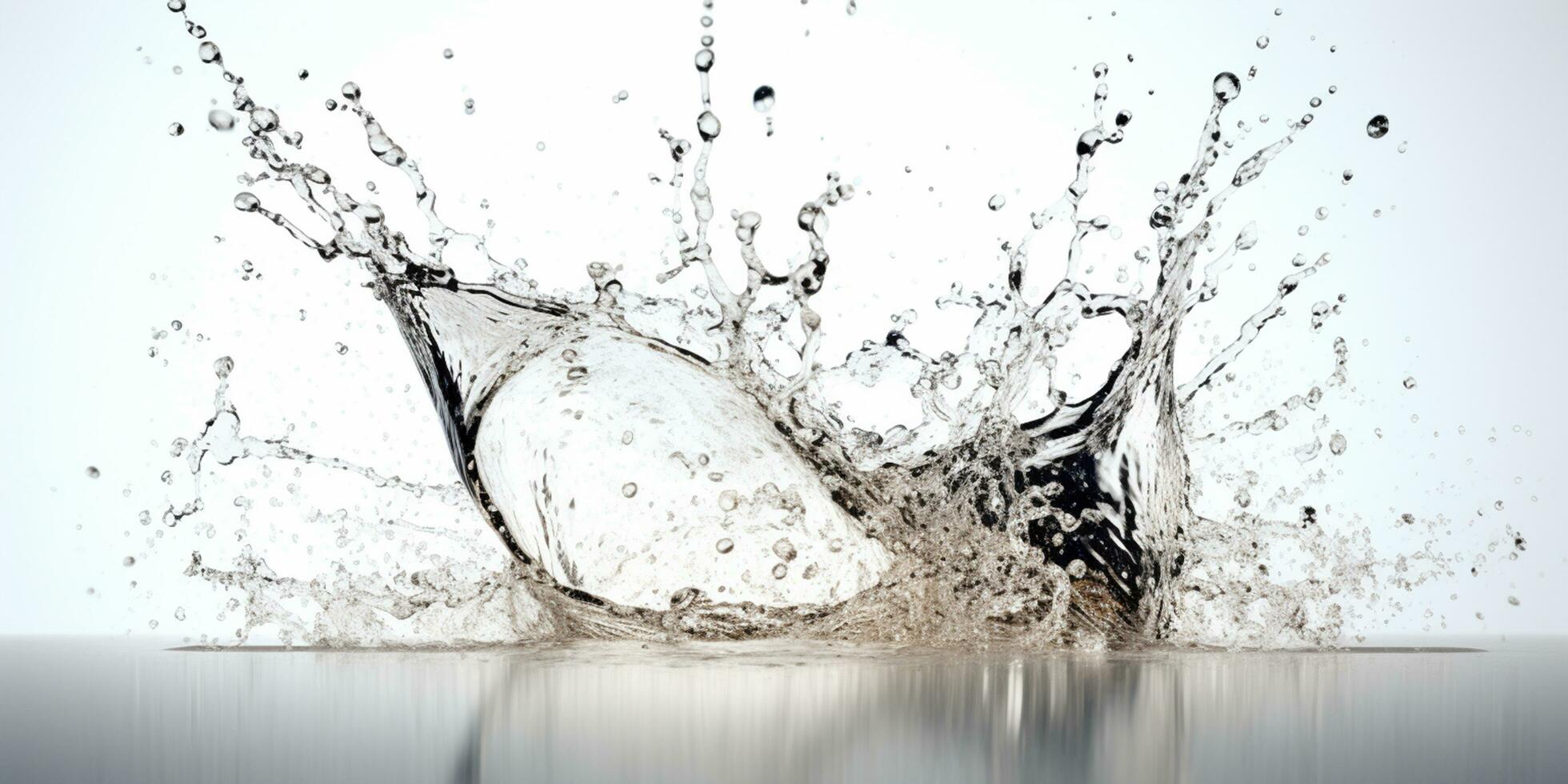 dinámica agua chapoteo agua salpicaduras en blanco antecedentes - ai generado foto