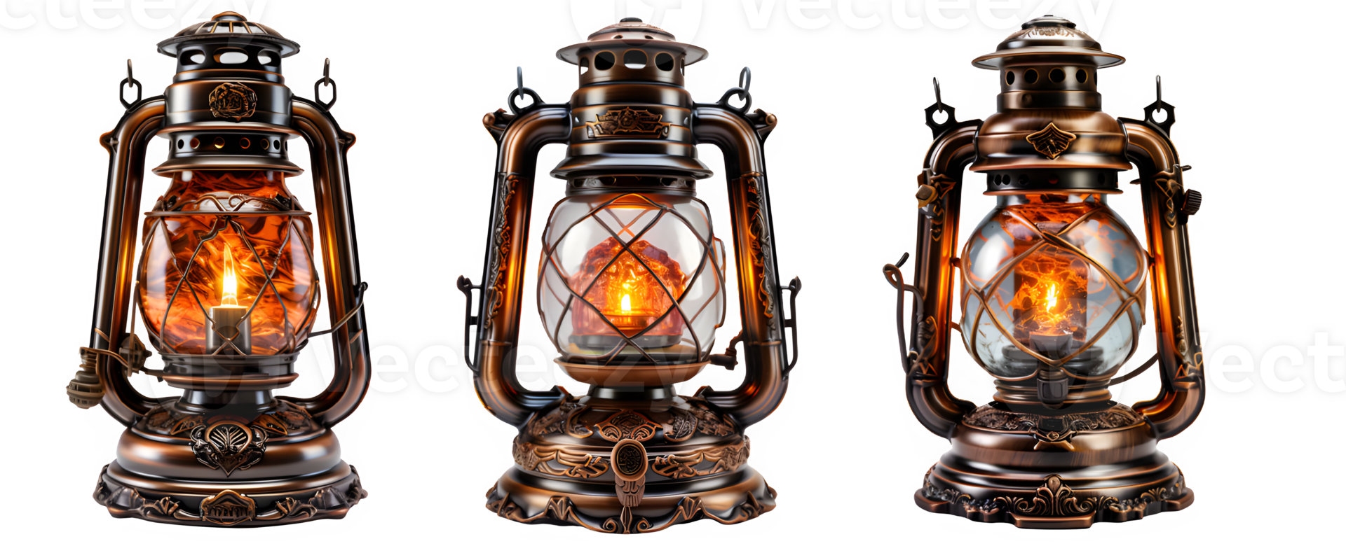 antique lantern lamp isolated on transparent background ,cut out vintage lantern png ,generative ai