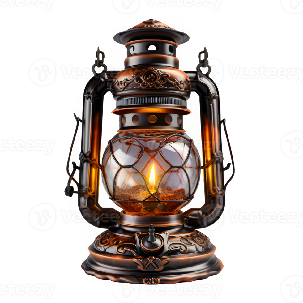 antique lantern lamp isolated on transparent background ,cut out vintage lantern png ,generative ai