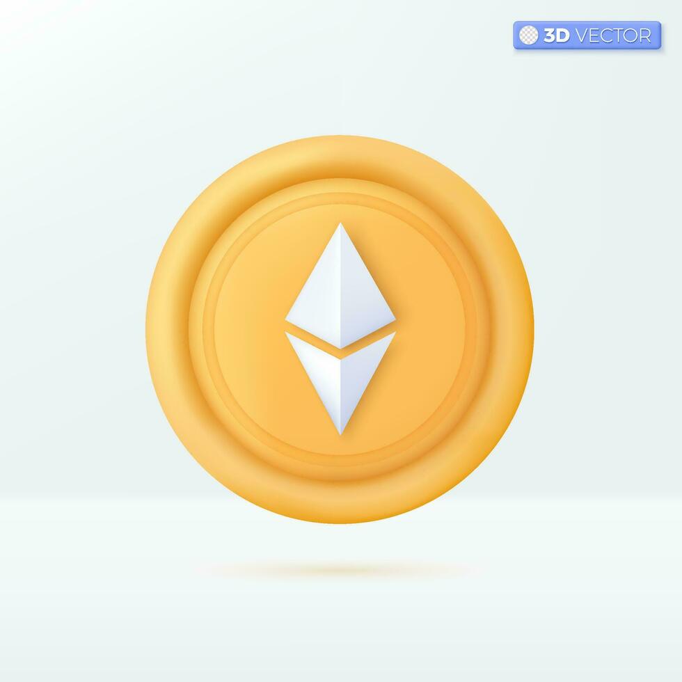 Cryptocurrency Ethereum coins icon symbols. blockchain, finance, risk investment concept. 3D vector isolated illustration design. Cartoon pastel Minimal style. You can used for design ux, ui, print ad