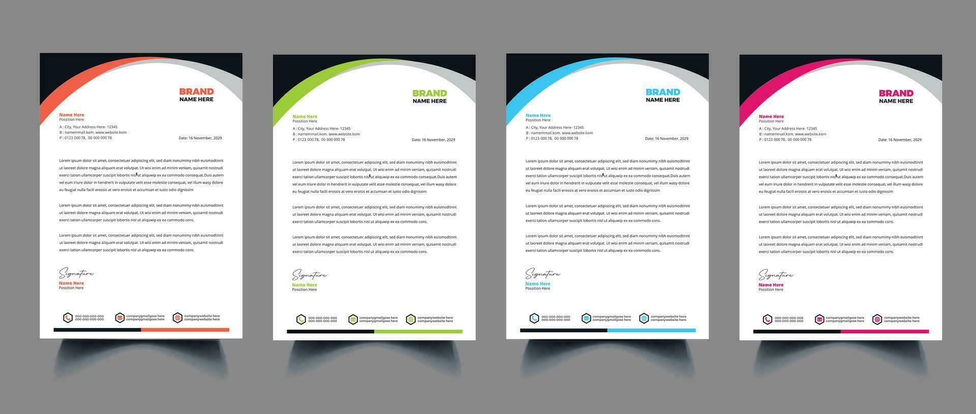 Letterhead Template Set with Wave Design Pro Vector