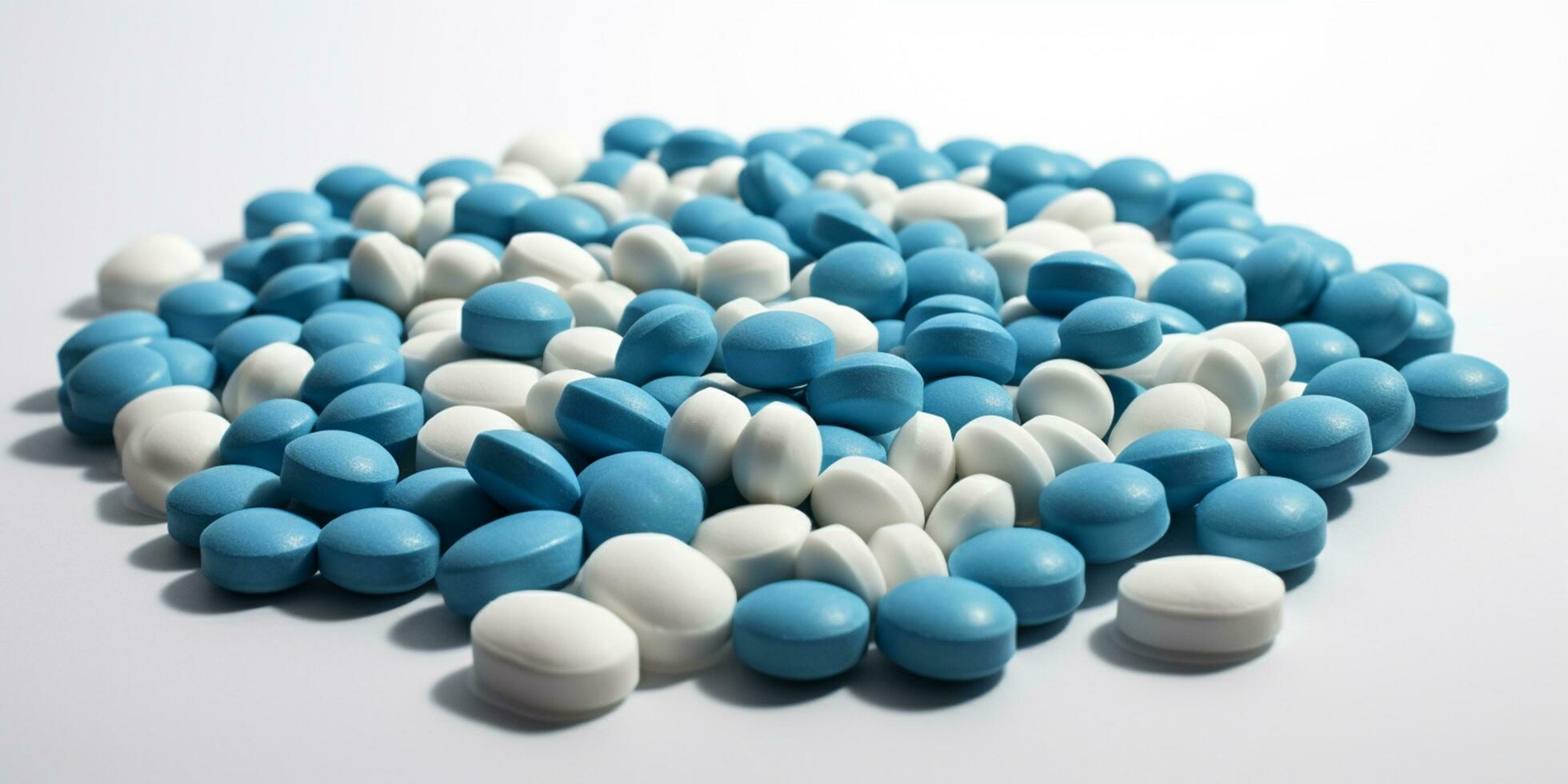 clasificado azul y blanco pastillas - varios medicamentos y medicamentos concepto - ai generado foto