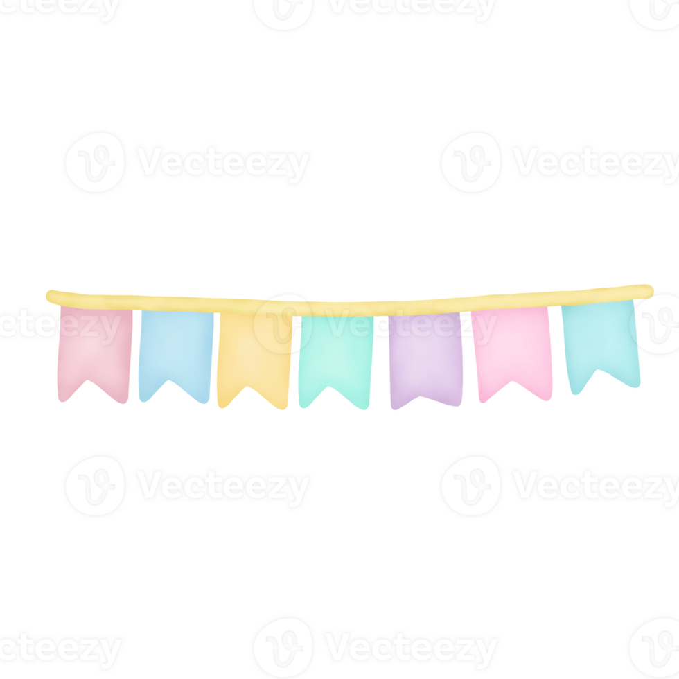 Watercolor pastel Birthday flag clipart png
