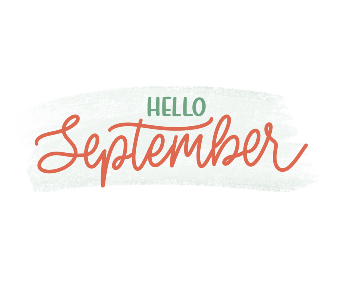 Hallo september hand- getrokken belettering uitdrukking png