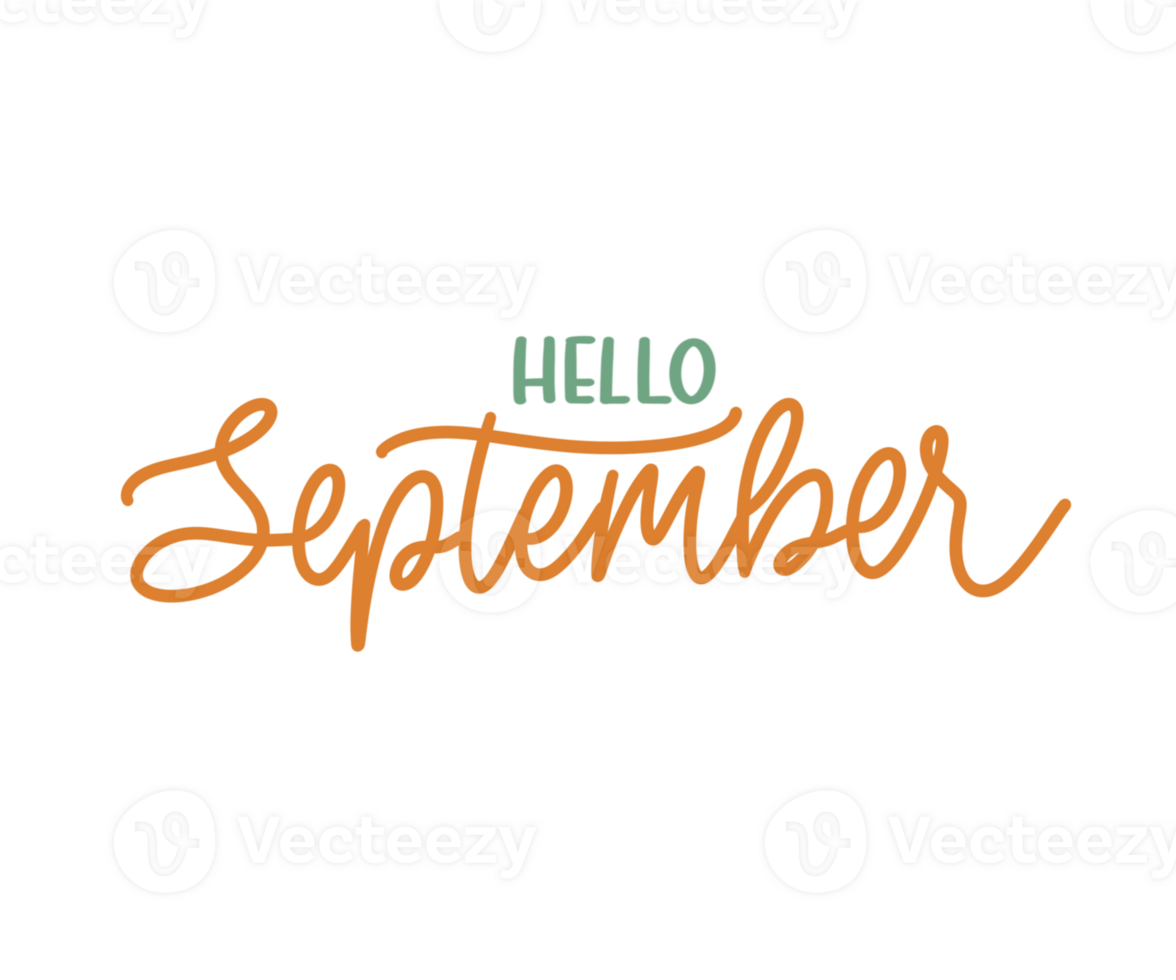 Hello September hand drawn lettering png