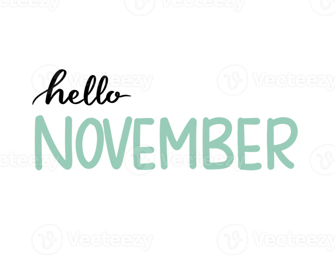 Hej november hand dragen text fras png