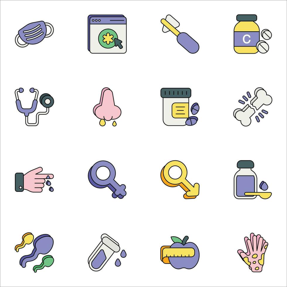 healthcare and medical color outline  icons set pack vector