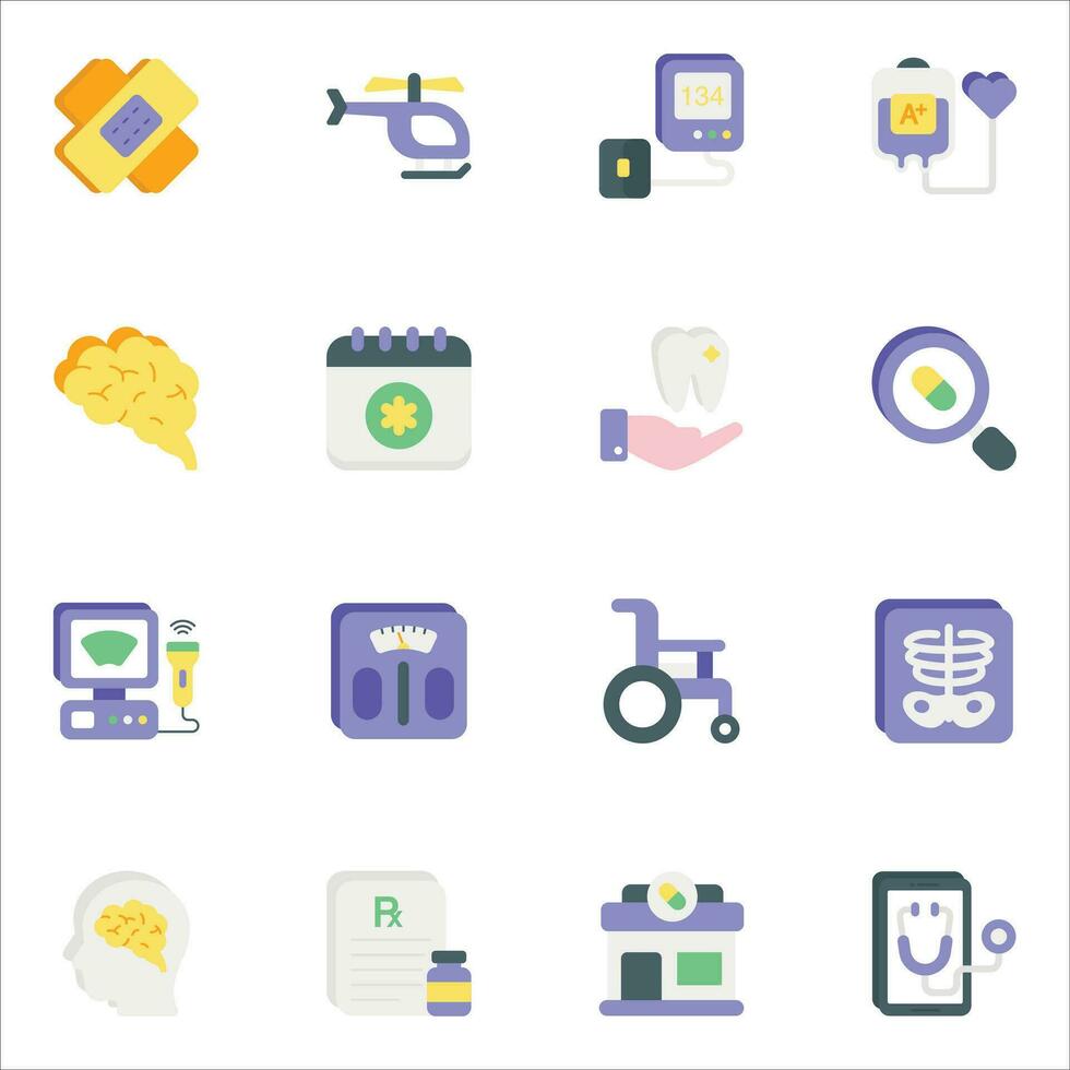healthcare and medical flat icons set pack vector