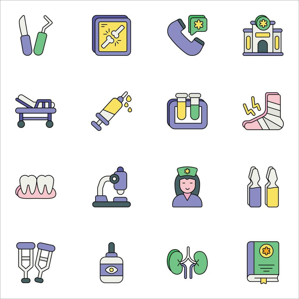 healthcare and medical color outline  icons set pack vector