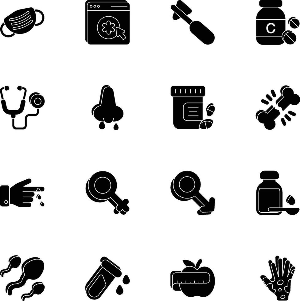 healthcare and medical glyph icons set pack vector