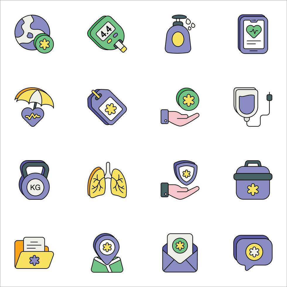 healthcare and medical color outline  icons set pack vector