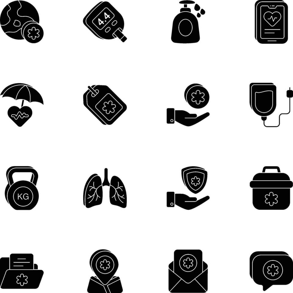healthcare and medical glyph icons set pack vector