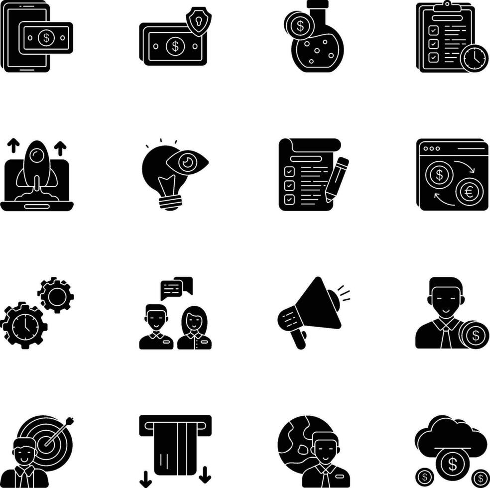 business and finance glyph icons set pack vector