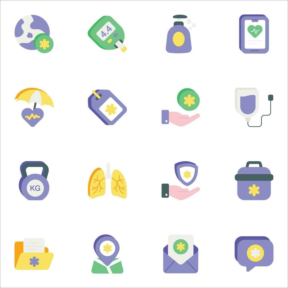 healthcare and medical flat icons set pack vector