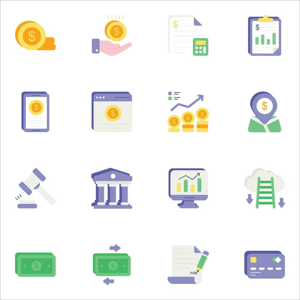 business and finance flat icons set pack vector