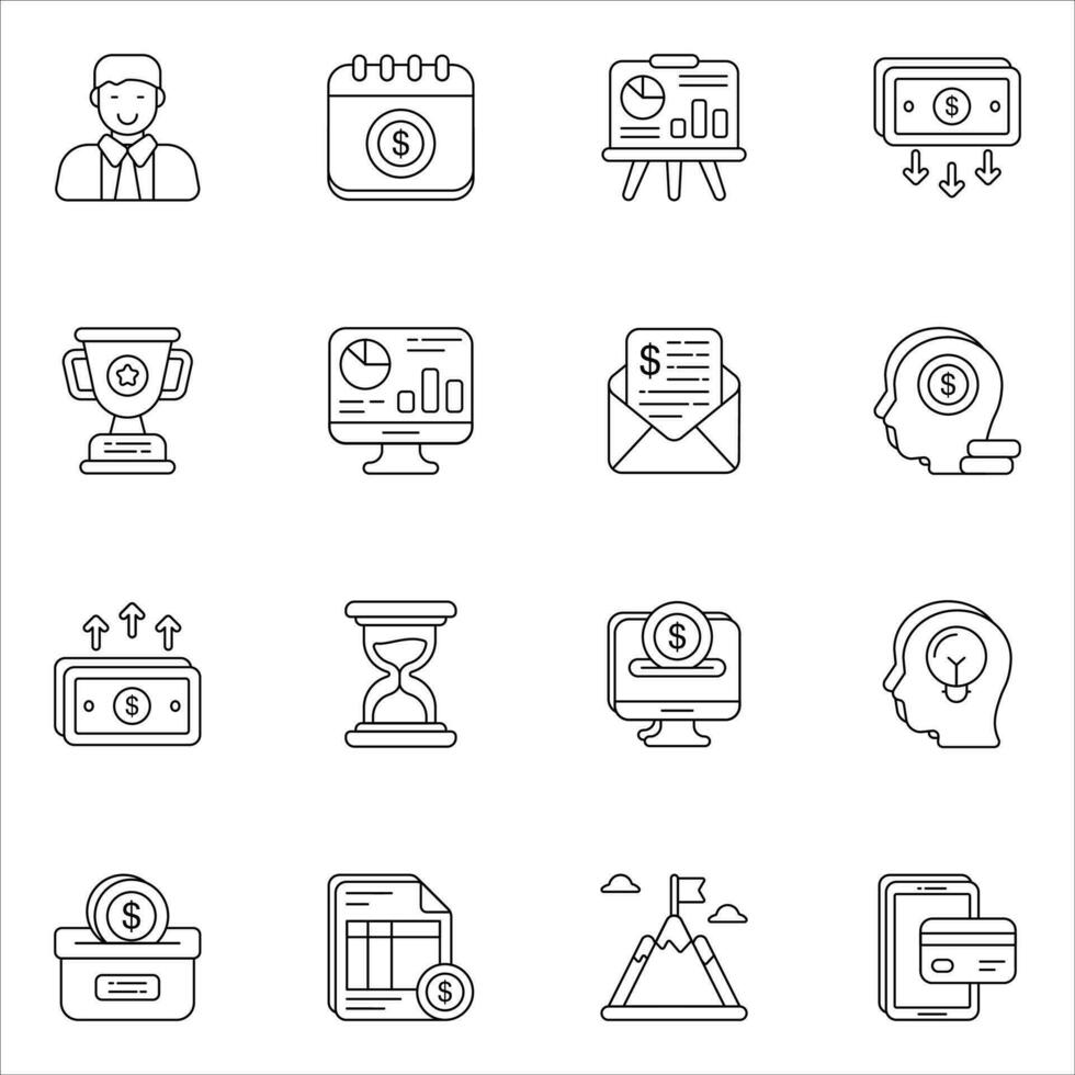 business and finance line icons set pack vector