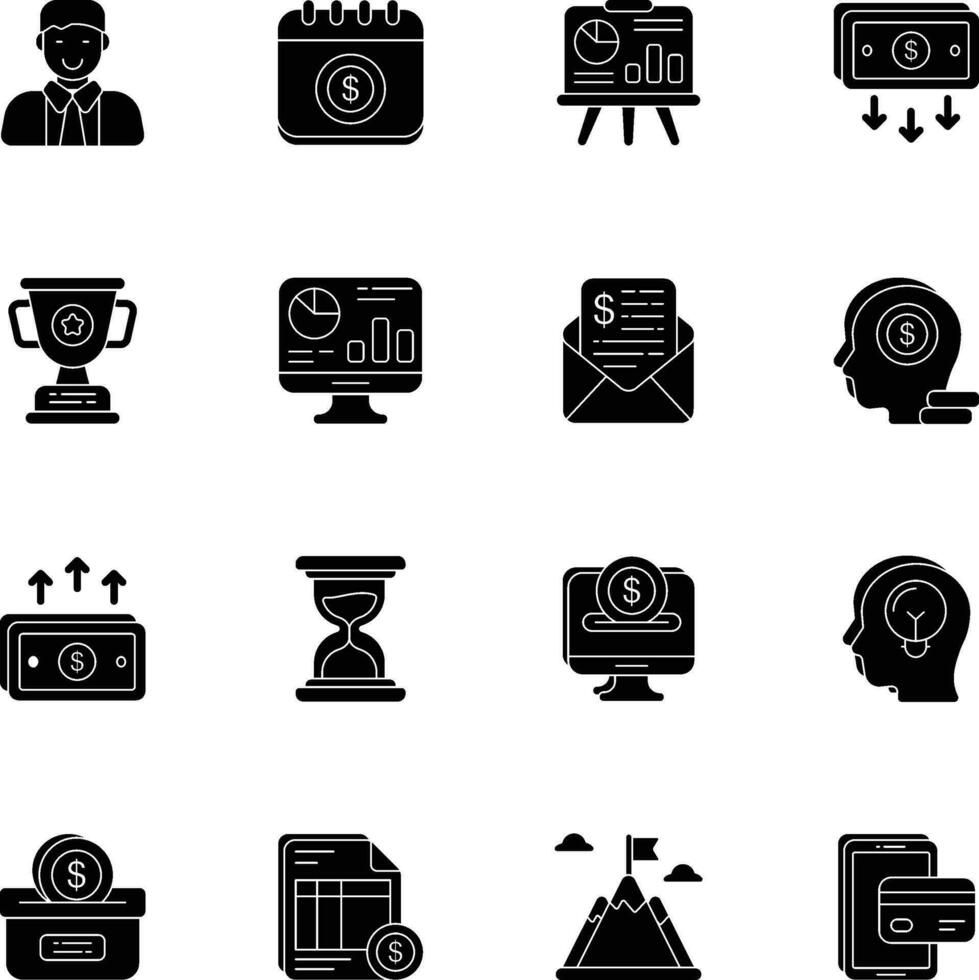 business and finance glyph icons set pack vector