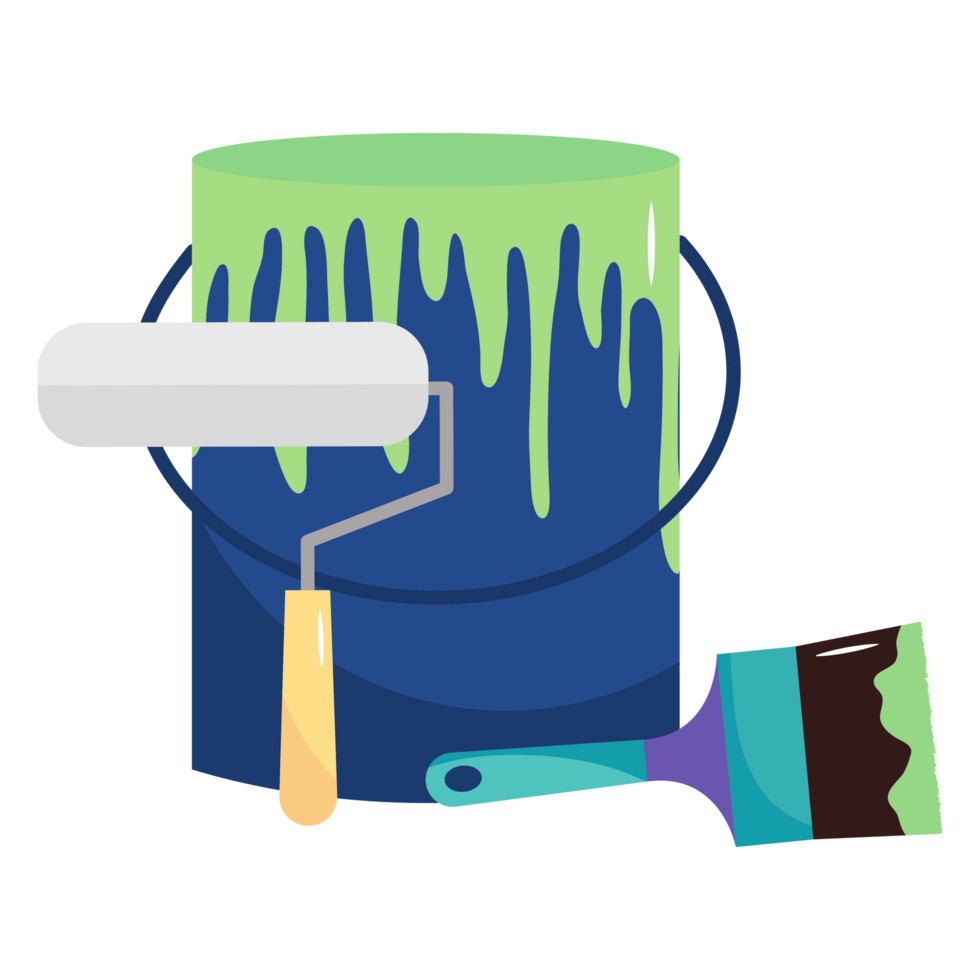 Green paint can and roller Generative Ai png