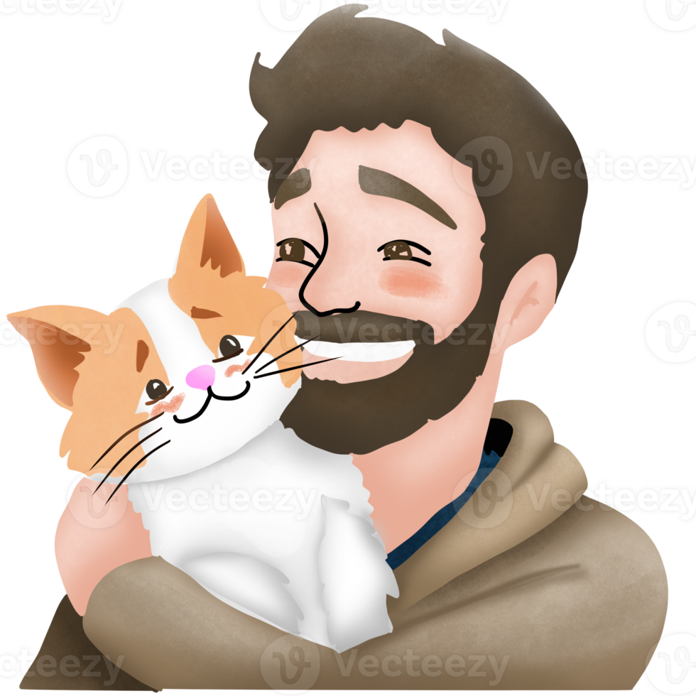 The man hug with a cat png