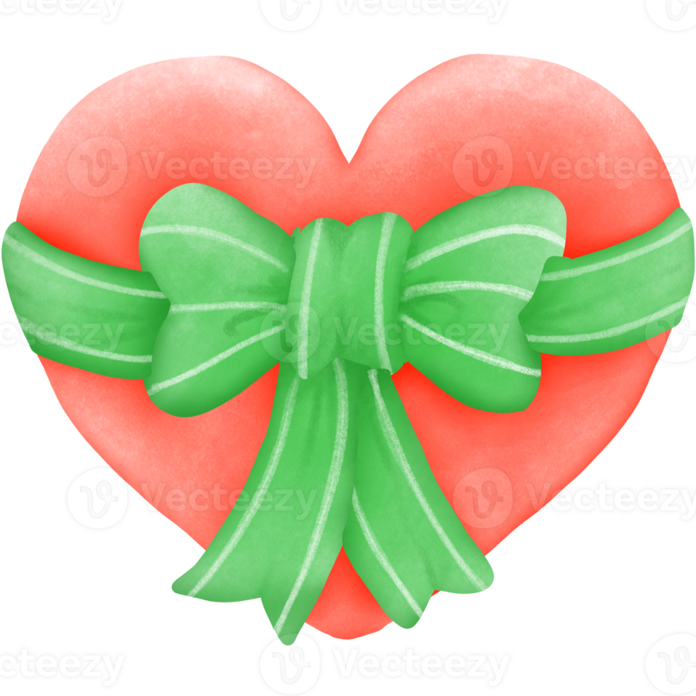 Green ribbon wrap red heart png