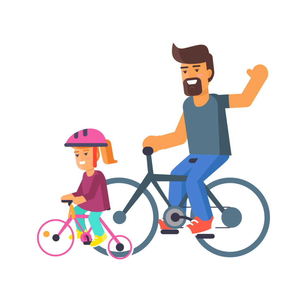 Cartoon Biker Parade Of Father And Daughter Vector Material Generative Ai png
