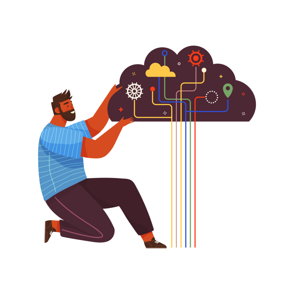 Man developing creative thinking with mental Generative Ai png