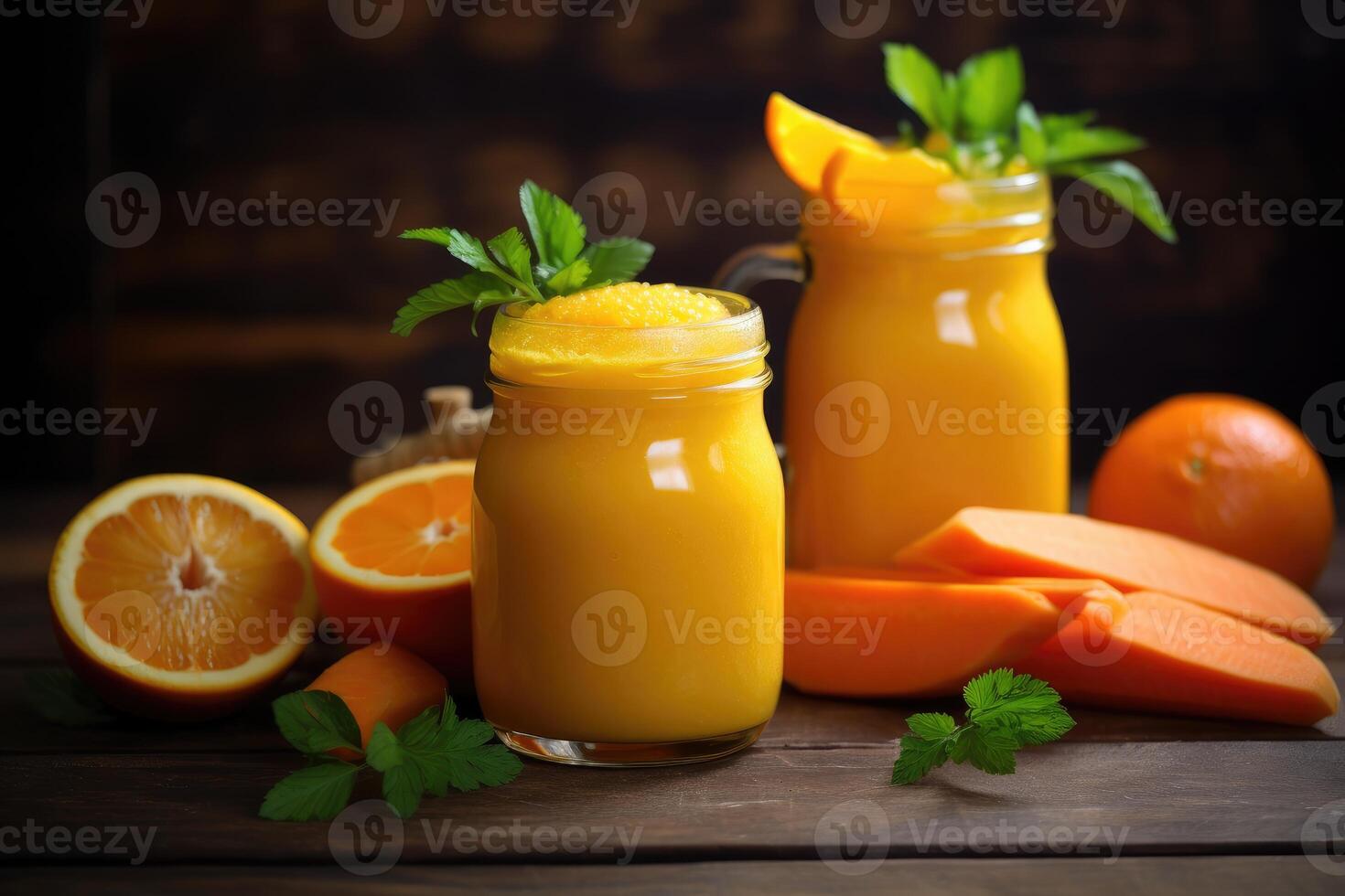Persimmon, orange and ginger drink with yogurt, photo