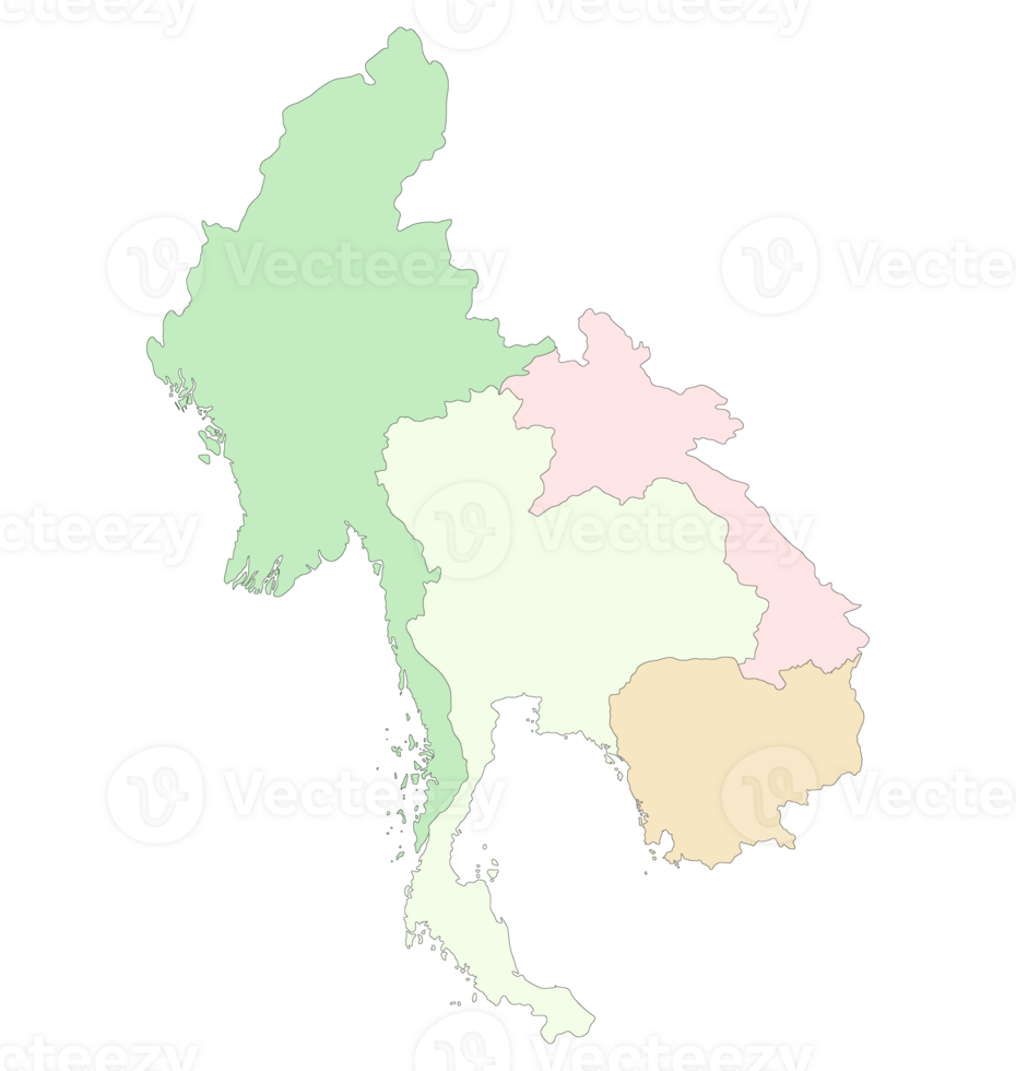 Map of Thailand, Myanmar, Laos, and Cambodia. Map of border countries of Southeast Asia png