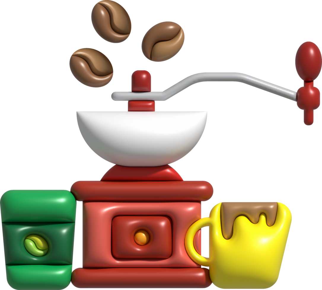 3d illustratie retro stijl handleiding koffie Slijper en koffie mok koffie winkel concept. png