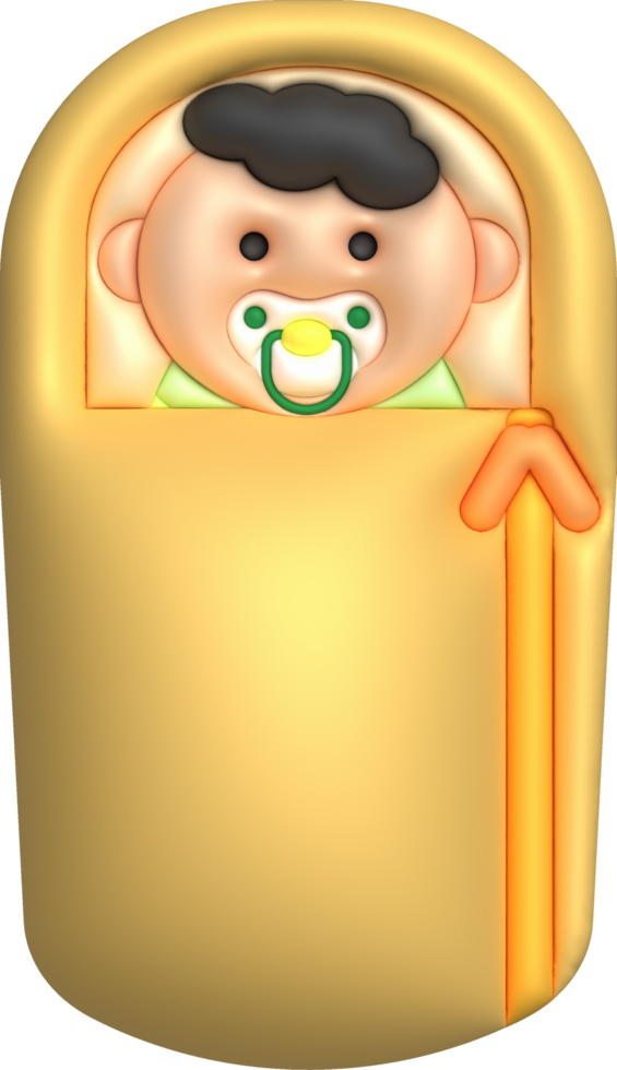 3D illustration newborn sleeping baby wrapped in a blanket.Pillow and blanket for child. minimal style. png