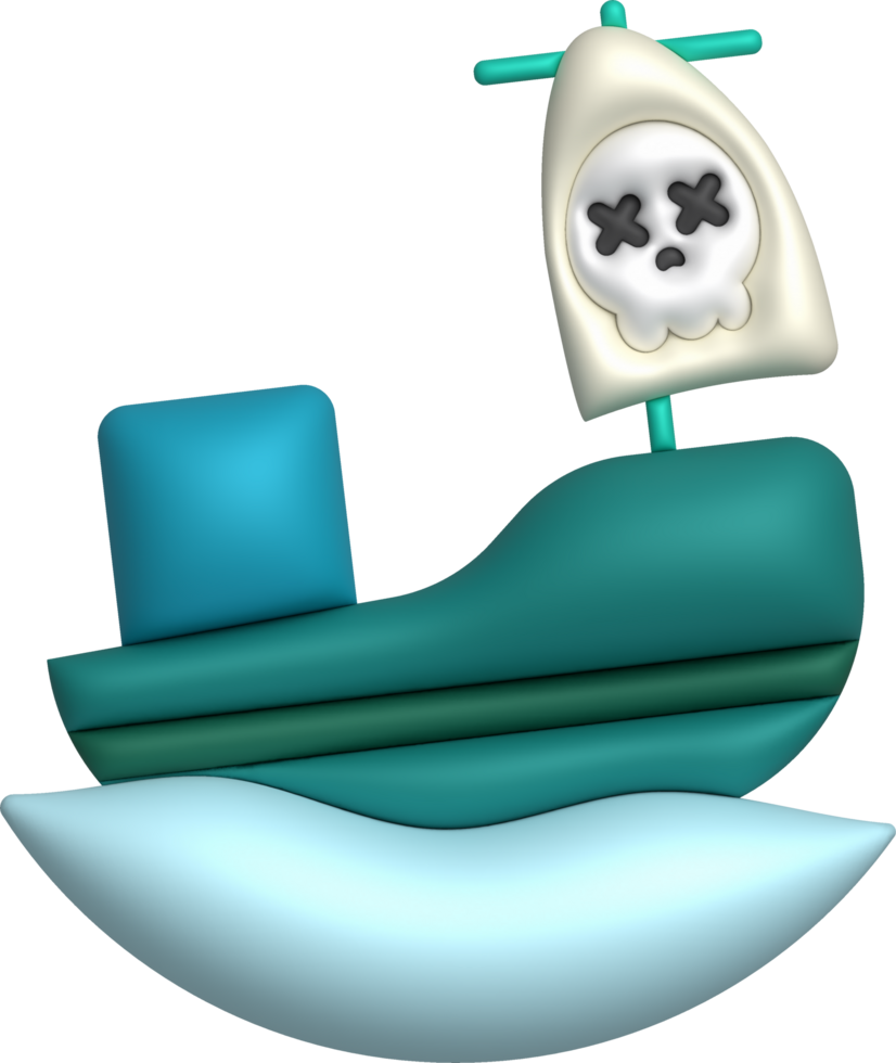 3D illustration toy pirate ship sailship, pirate galleon, cruise, fishing trawler. minimal style. png