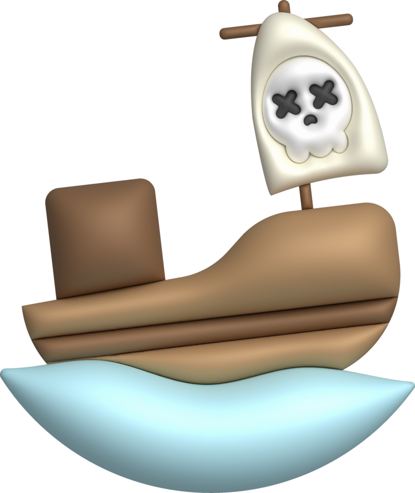 3D illustration toy pirate ship sailship, pirate galleon, cruise, fishing trawler. minimal style. png